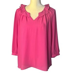 ELLE‎ Women's Blouse Pink Long Sleeve Size Medium Office Professional Career